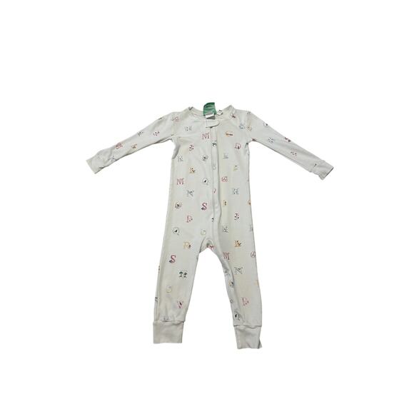 Grace & James Kids 2T White Alphabet Print Long Sleeve Zip Up Onesie - Picture 1 of 8